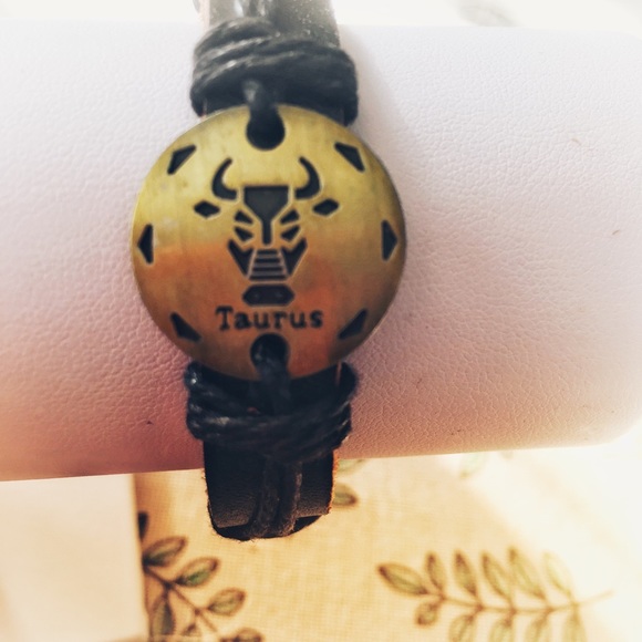 Black Leather Taurus Bracelet - Picture 2 of 2